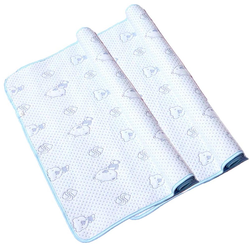 Monvecle 2pcs Pack Baby Infant Waterproof Cotton Changing Pads Washable Resuable Diapers Liners Mats Blue Bear 28" x 20" - Image 1